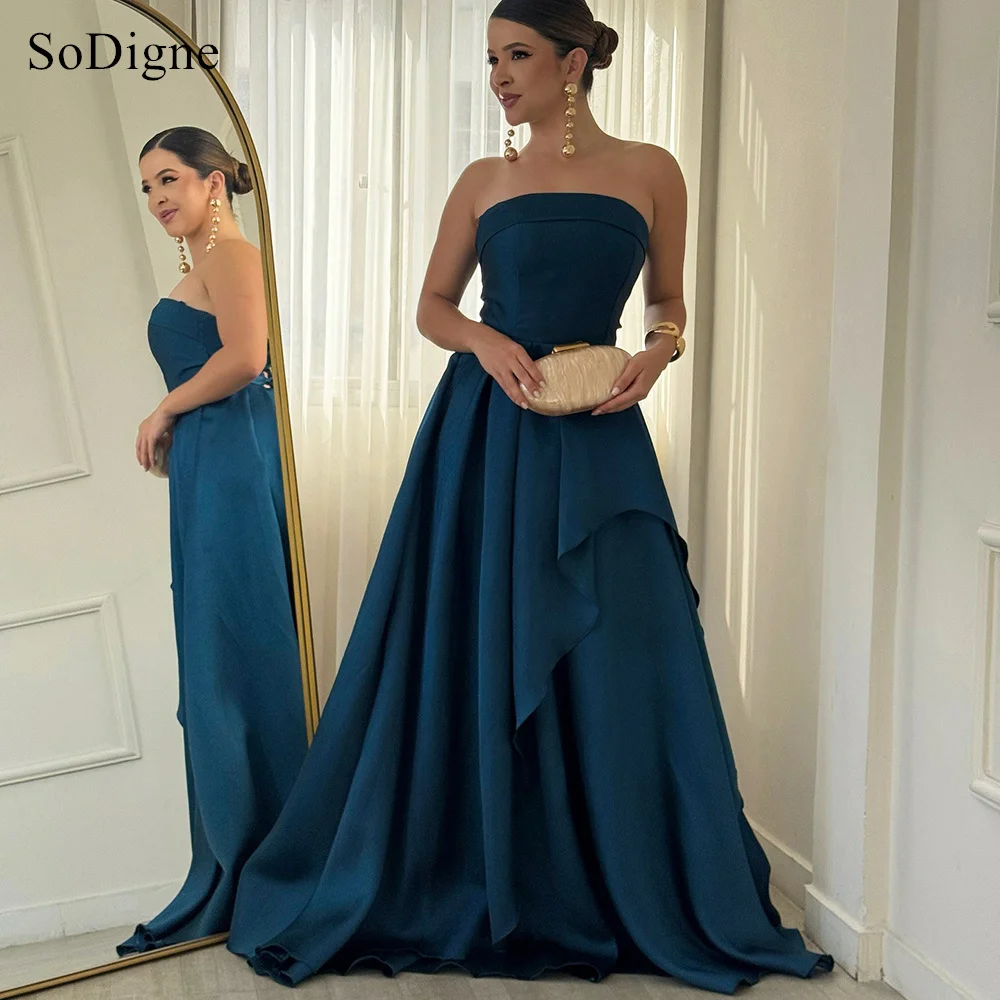 SoDigne Elegant A-Line Satin Evening Dresses Strapless Sleeveless Party Dress Formal Occasions Prom Gowns Customized