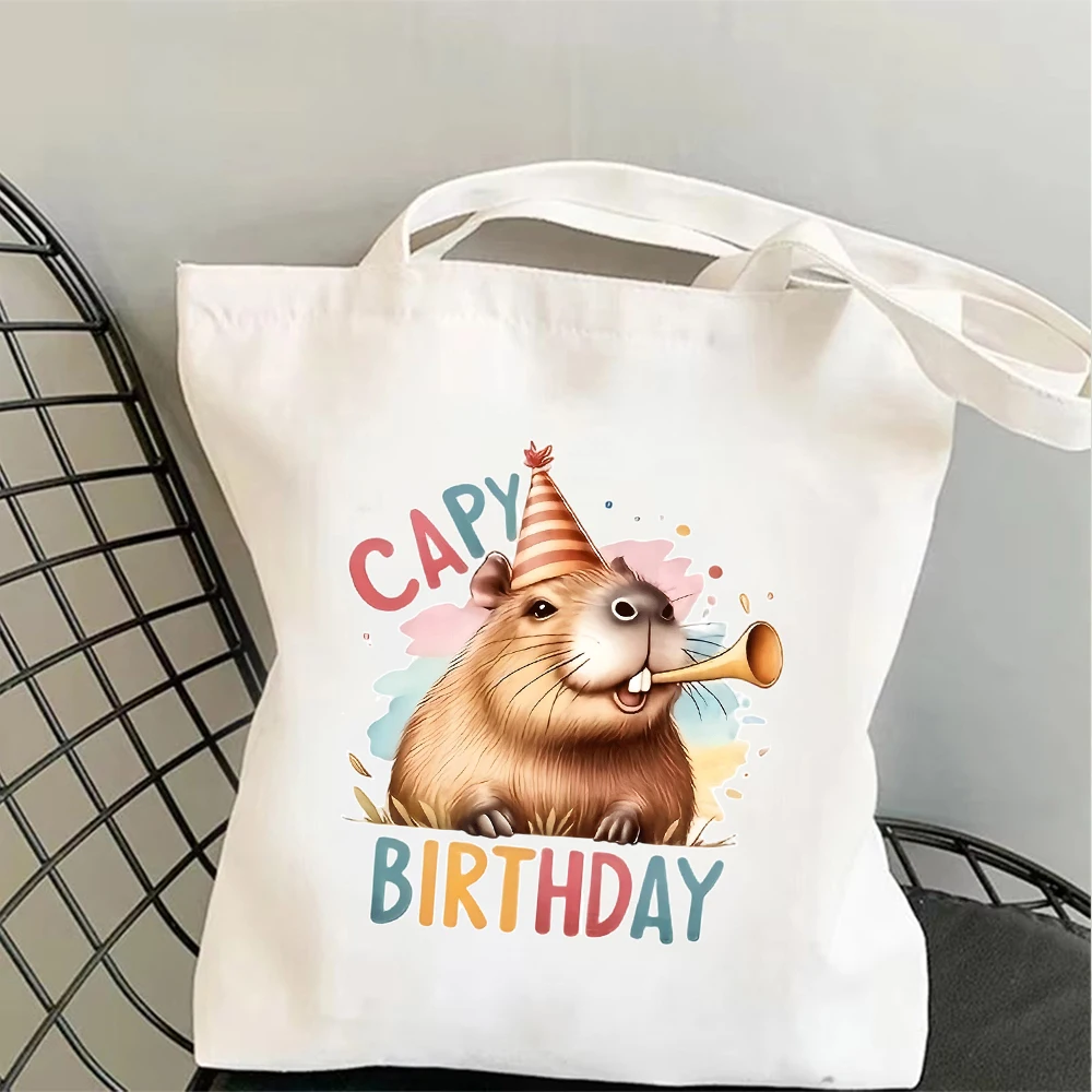 

Cute Capybara Canvas Tote Bag Capy Birthday Eco Friendly Reusable Shopping Shoulder Bags Large Capacity Handbag for Women