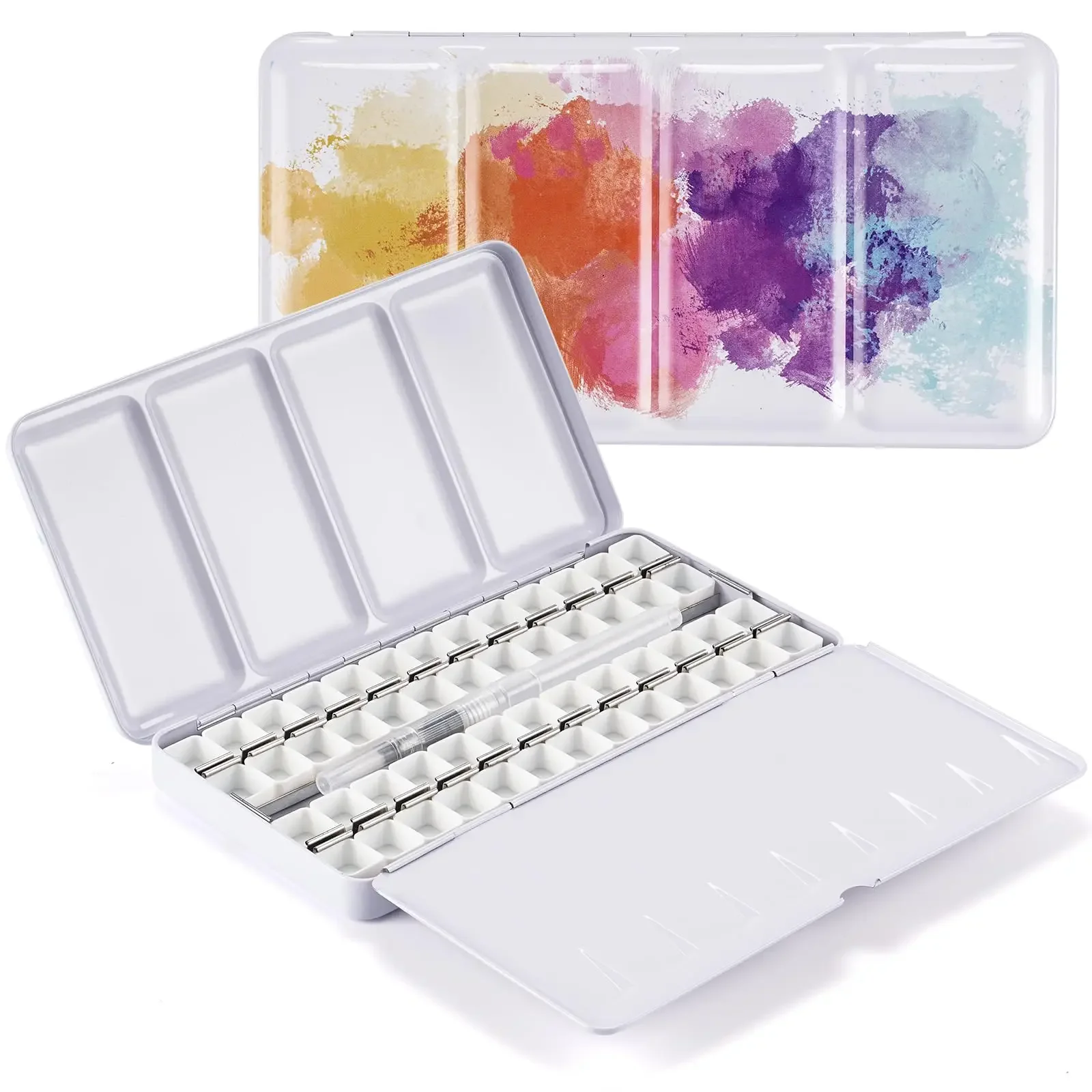 

Metal Empty Watercolor Palette Portable Empty Watercolor Tin Box Palette Paint Case With Fold Out Palette With 52 Half Pans