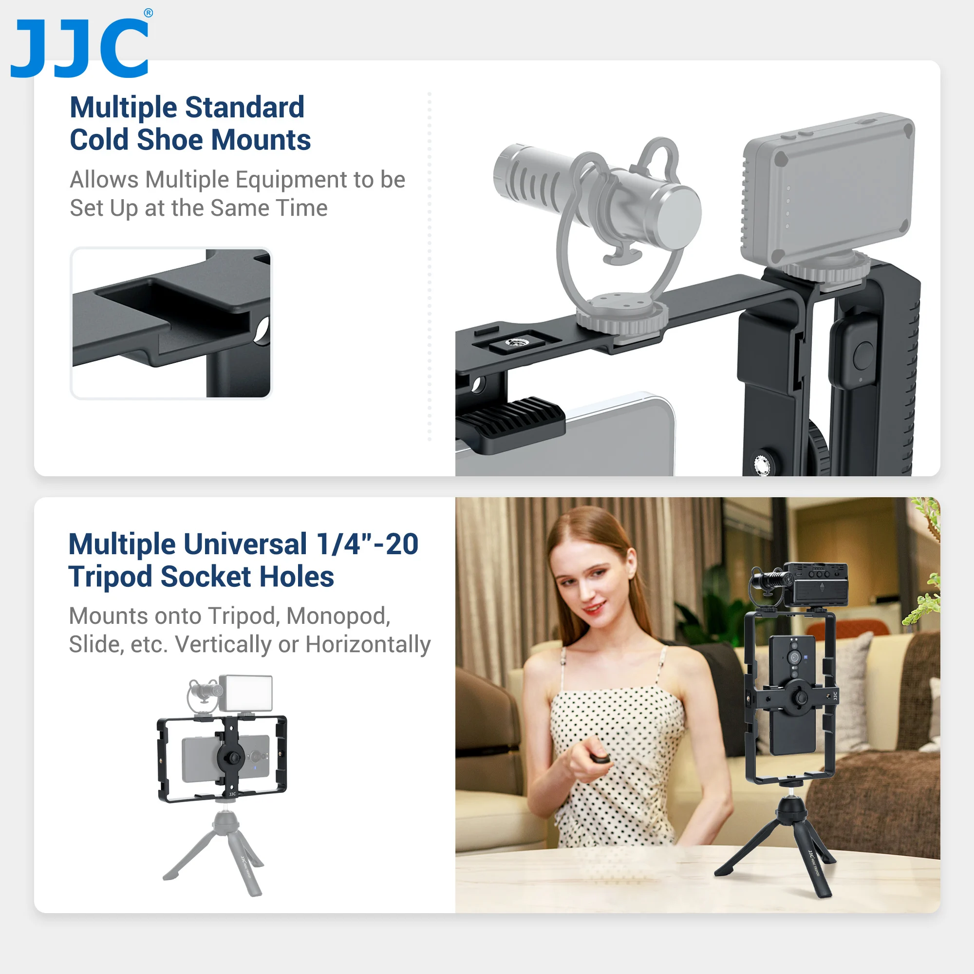 JJC Universal Smartphone Video Rig Kit with Remote Control Hand Grip Vlog Film Cage Phone Video Stabilizer Handheld Tripod Mount