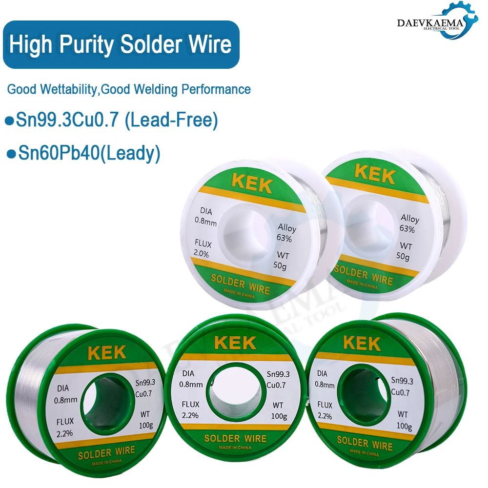 50-100g Mild Rosin Core 183℃ Melting Point 0.8mm-1mm High Purity Solder Wire Welding Flux2% Iron Cable Reel Sn60Pb40 Sn99.3Cu0.7