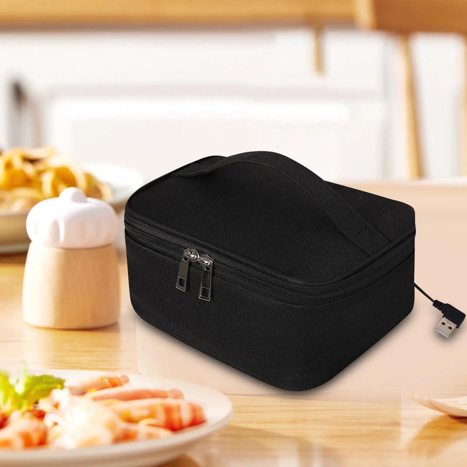 Portable Electric Lunch Bag Reusable Lunch Heater Tote for Car Office Picnic Black