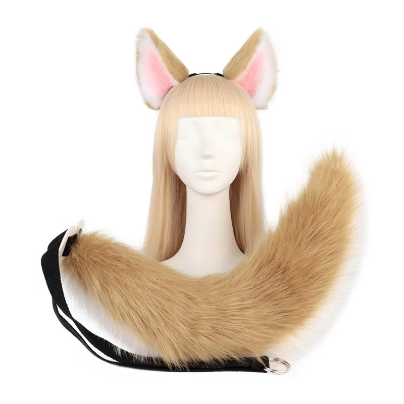 Costumes de Cosplay d'animaux, fausse fourrure, chat, loup, queue et oreilles de fourrure, bandeau pour fête d'halloween, accessoires DXAA  200000532