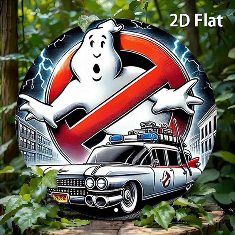 Ghostbusters Ecto-1 Round Aluminum Metal Tin Sign - 7.87