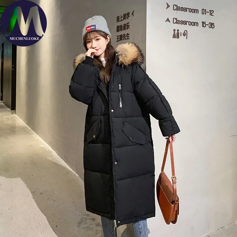 

Женская зимняя куртка, новая корейская модная толстовка с воротником Мао, парки средней длины, повседневные свободные утолщенные теплые парки, пальто