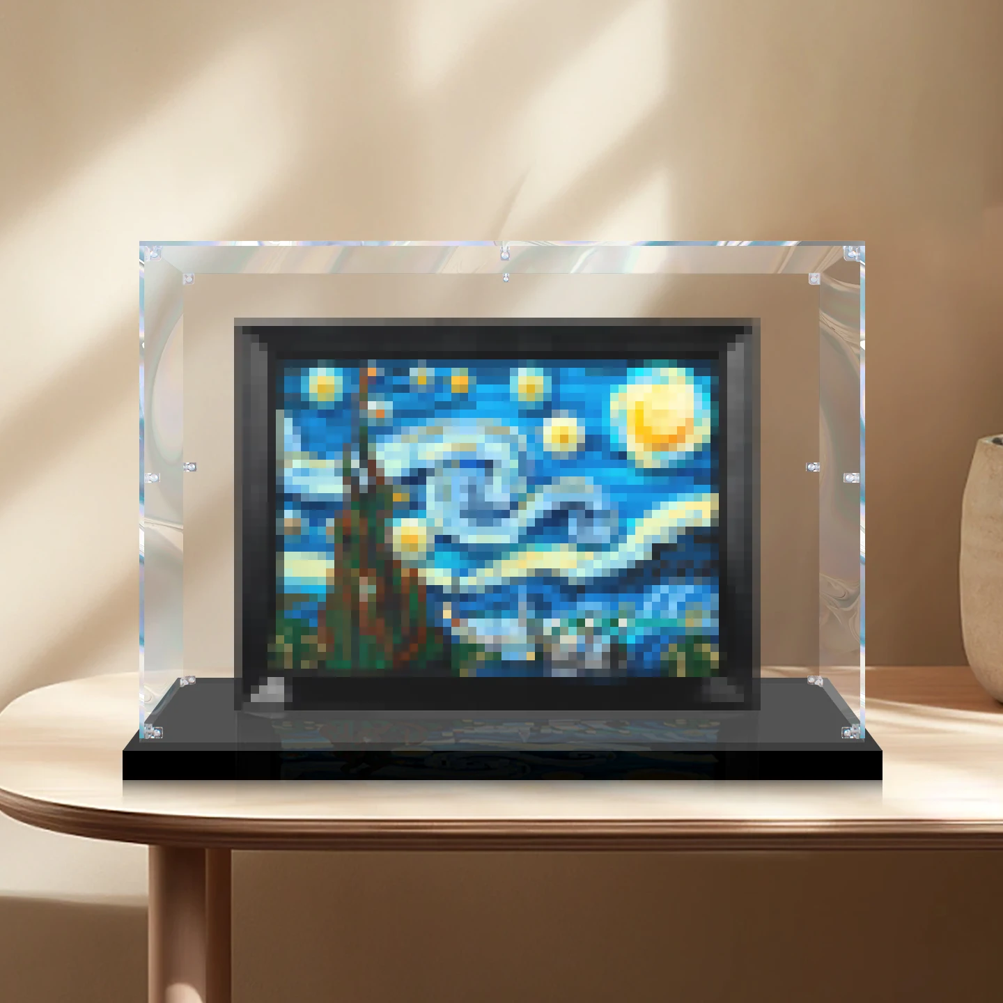 防塵アクリルディスプレイボックス-レゴ2333-ゴッホの星月夜絵画ブロック-コレクタブルフィギュア-夜空油絵用