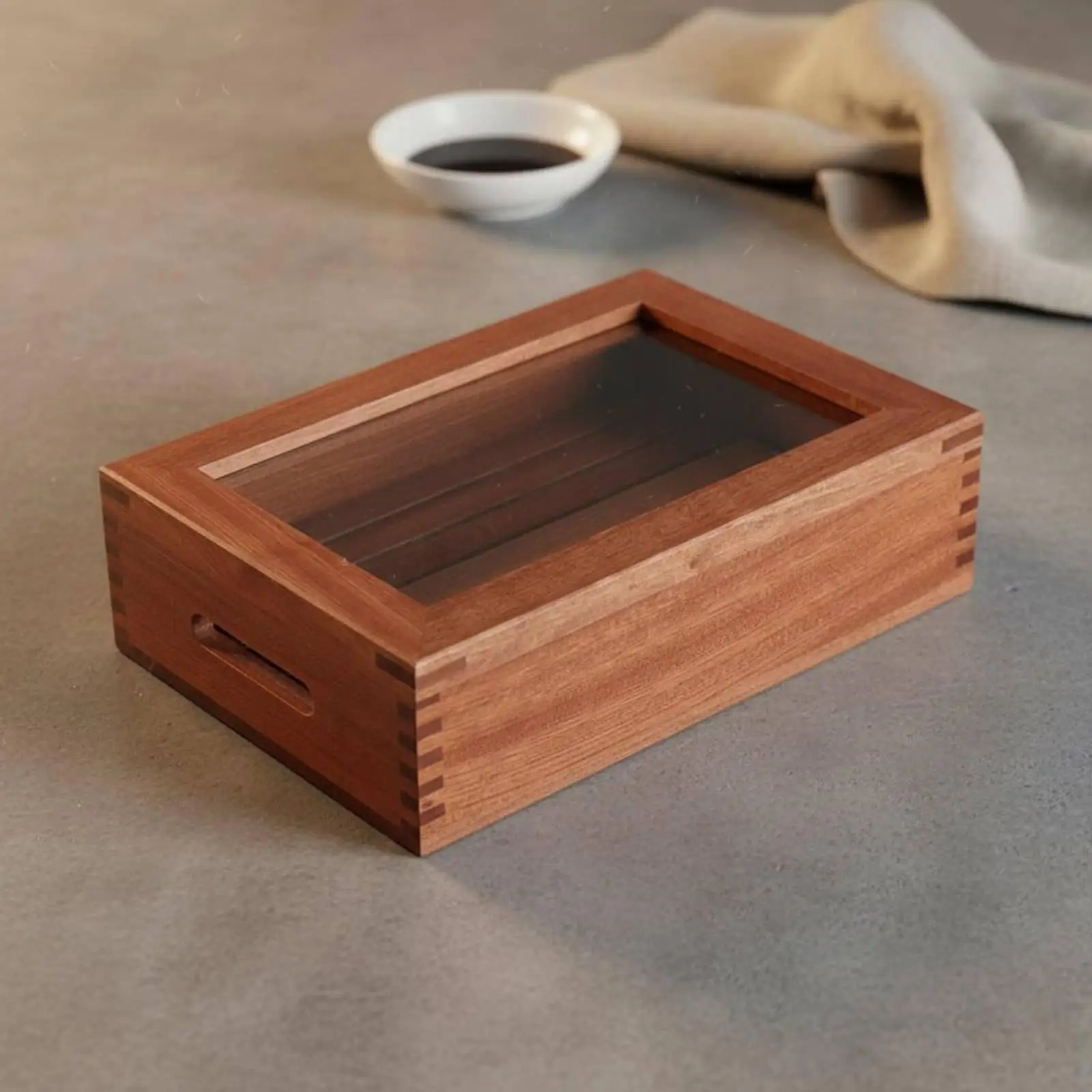 Multi Purpose Sushi Display Case Slatted Wood Food Presentation Box with Removable Acrylic Cover for Chefs