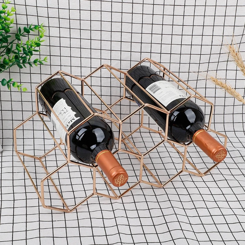 Tabletop Wine Rack Hexagon 7Bottle Wine Holder Countertop Bottle Rack Metal Honeycomb Wine Rack Black Silver Gold Drop Shipping