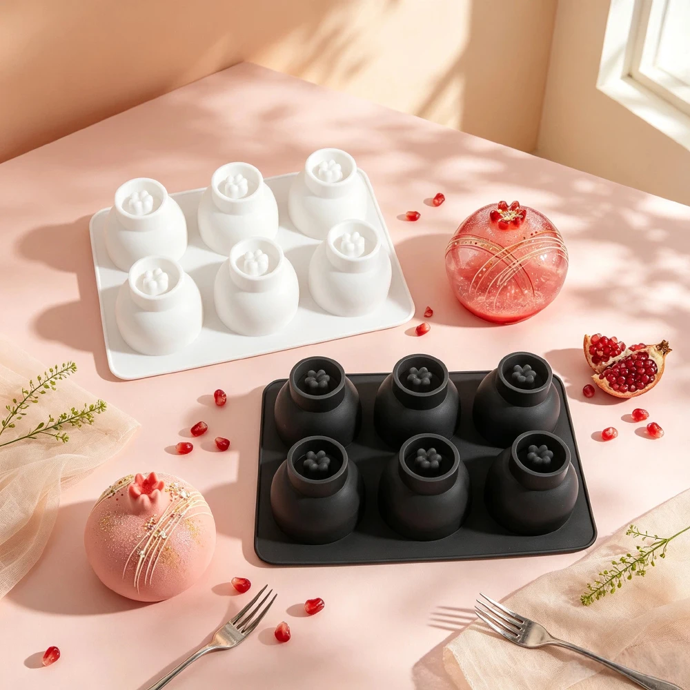 6-Zellen Granatapfel-Design Französische Mousse-Kuchenformen Lebensmittelechte Dessert-Schokoladenform Küchen-Backwerkzeuge Silikon-Backformen