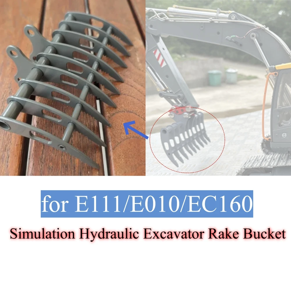

For E111/E010/EC160 Hydraulic Scarifier Simulation Excavator Rake Bucket Weeding Harrow Model Metal Rake Toy Accessory