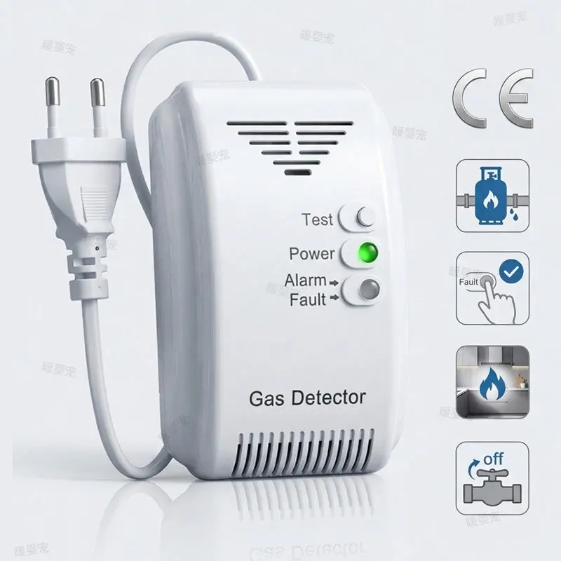 LPG Natural Gas Detector Sensor Alarm AV 220V Propane Butane Sensor LPG Natural Motor Home Camper Marine LED Flash Alarm Sound