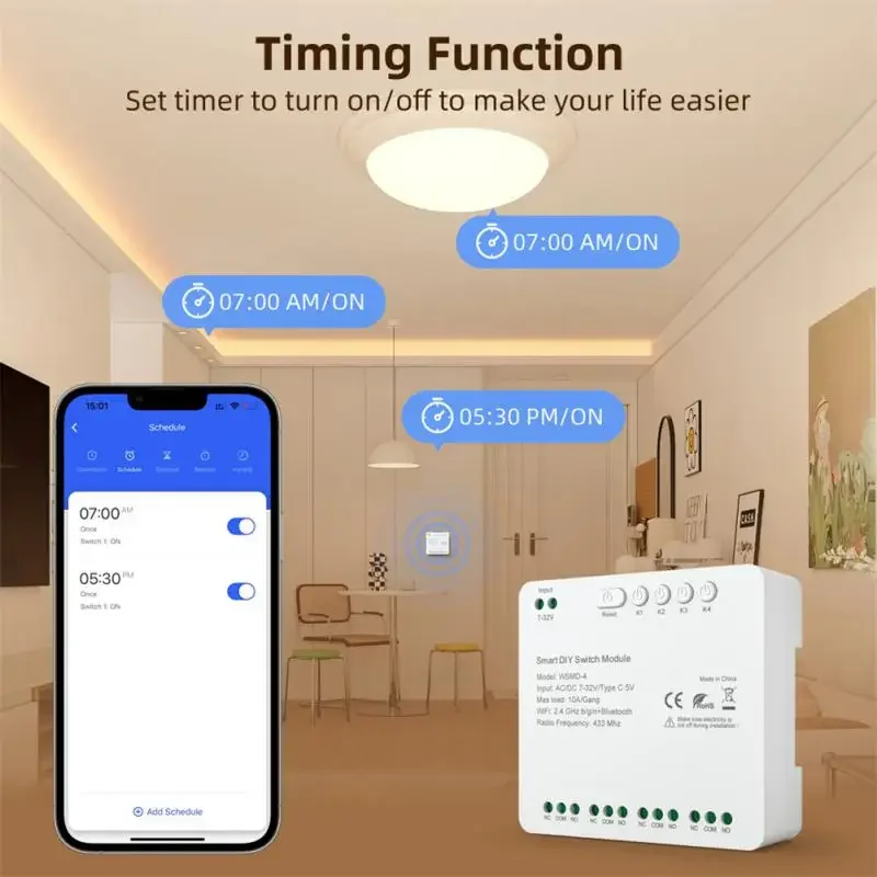 Tuya inteligente wifi sem fio app controle remoto 4 canais 250v módulo de interruptor de relé de contato seco, funciona com alexa google home