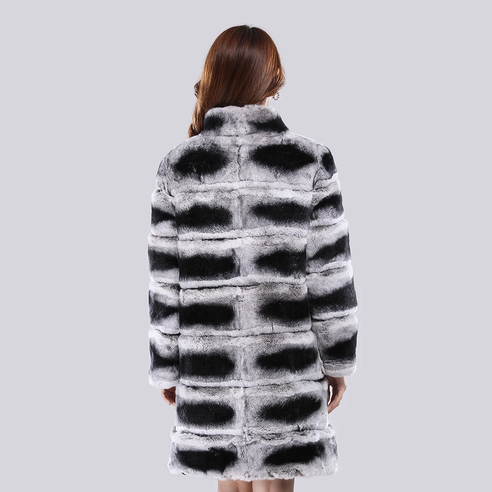 New Fashion Fur Mandarin Collar Overcoats Autumn Winter Real Genuine Rex Rabbit Fur Coat Women Full Pelt Real Rabbit Fur Jacket