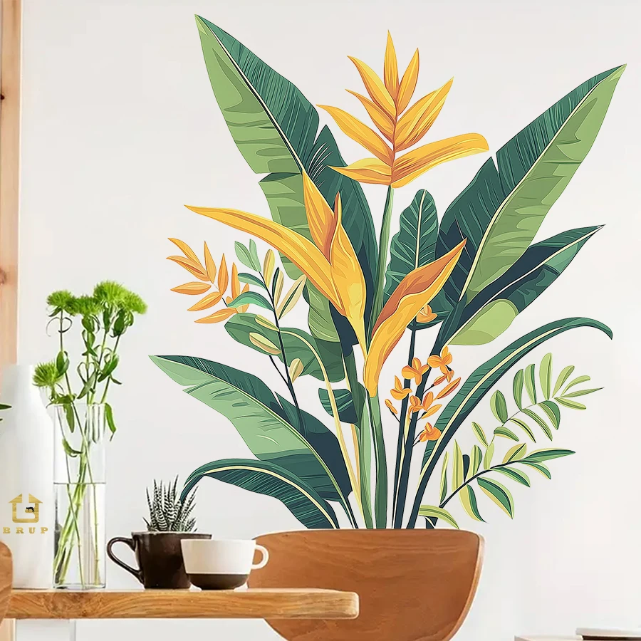Watercolor Botanical Wall Decals - Removable Vinyl Stickers Home Decoration For Living Room, Bedroom & Nursery Decor