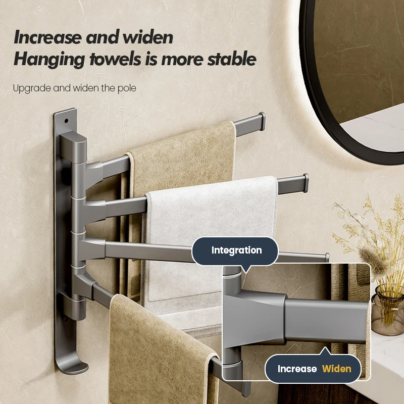 Bathroom Rotating Towel Bar Wall Mounted Non Perforated Iron Towel Storage Rack For Household Bathroom Storage Products