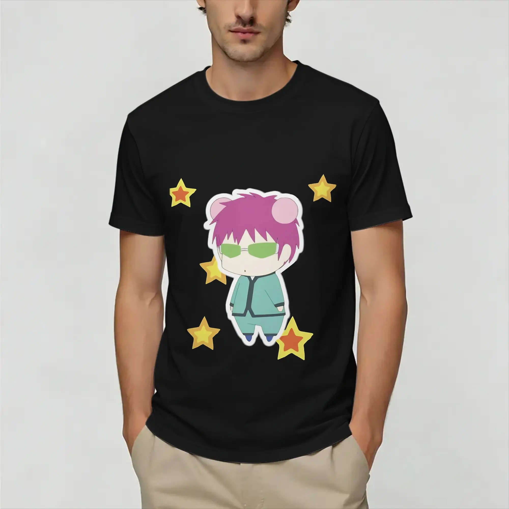 The Disastrous Life of Saiki K  T-Shirt for Men  Vintage 100% Cotton Tees Round Neck Short Sleeve T Shirt Summer Clothing