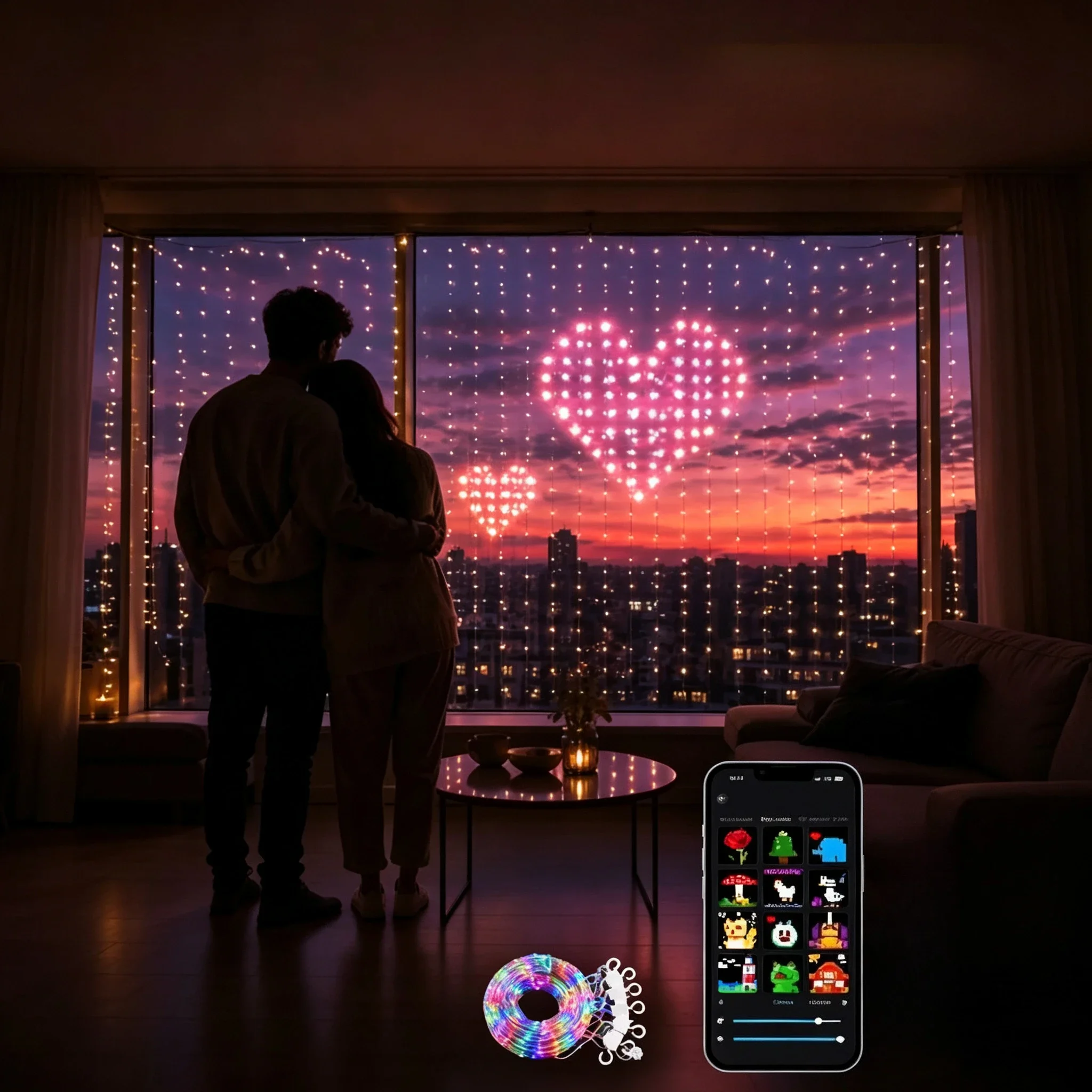 400LED Smart Curtain Lights APP Bluetooth RGB Pixel Fairy Lights DIY Picture Text GIF Music Sync Christmas Window Holiday Decor