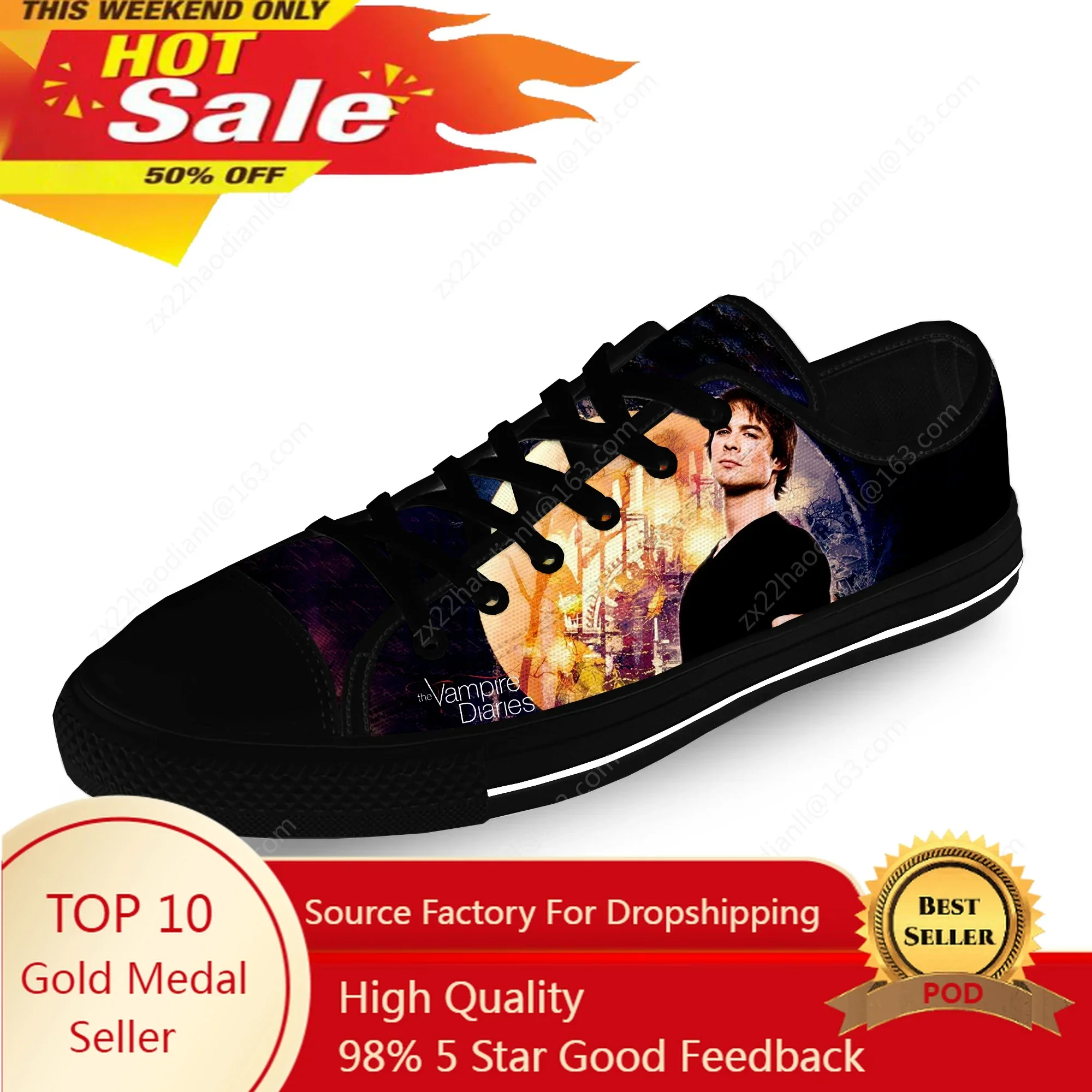 

The Vampire Diaries Damon Salvatore Casual Cloth 3D Print Low Top Canvas Shoes Men Women Lightweight Breathable Sneakers