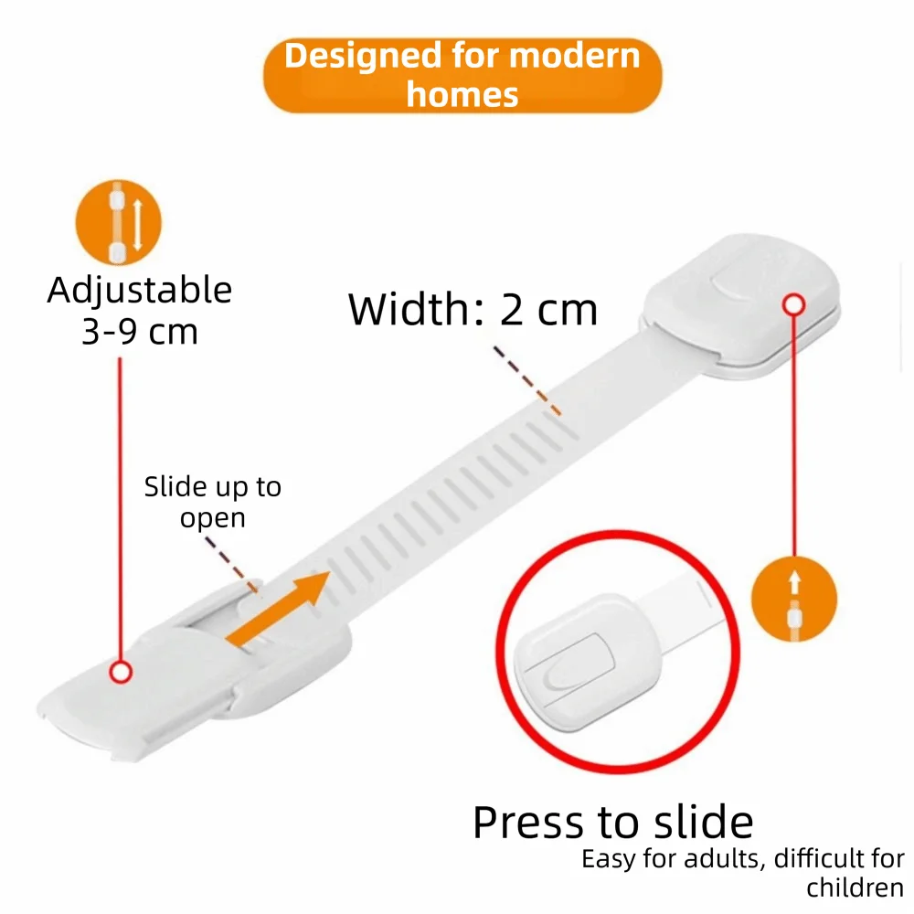 6 ชิ้น ตัวล็อคเพื่อความปลอดภัยสำหรับเด็กแบบปรับได้ ป้องกันการโจรกรรม อุปกรณ์นิรภัยที่ทนทาน แผ่นกาวแบบไม่ต้องเจาะ ติดตั้งง่ายและรวดเร็ว