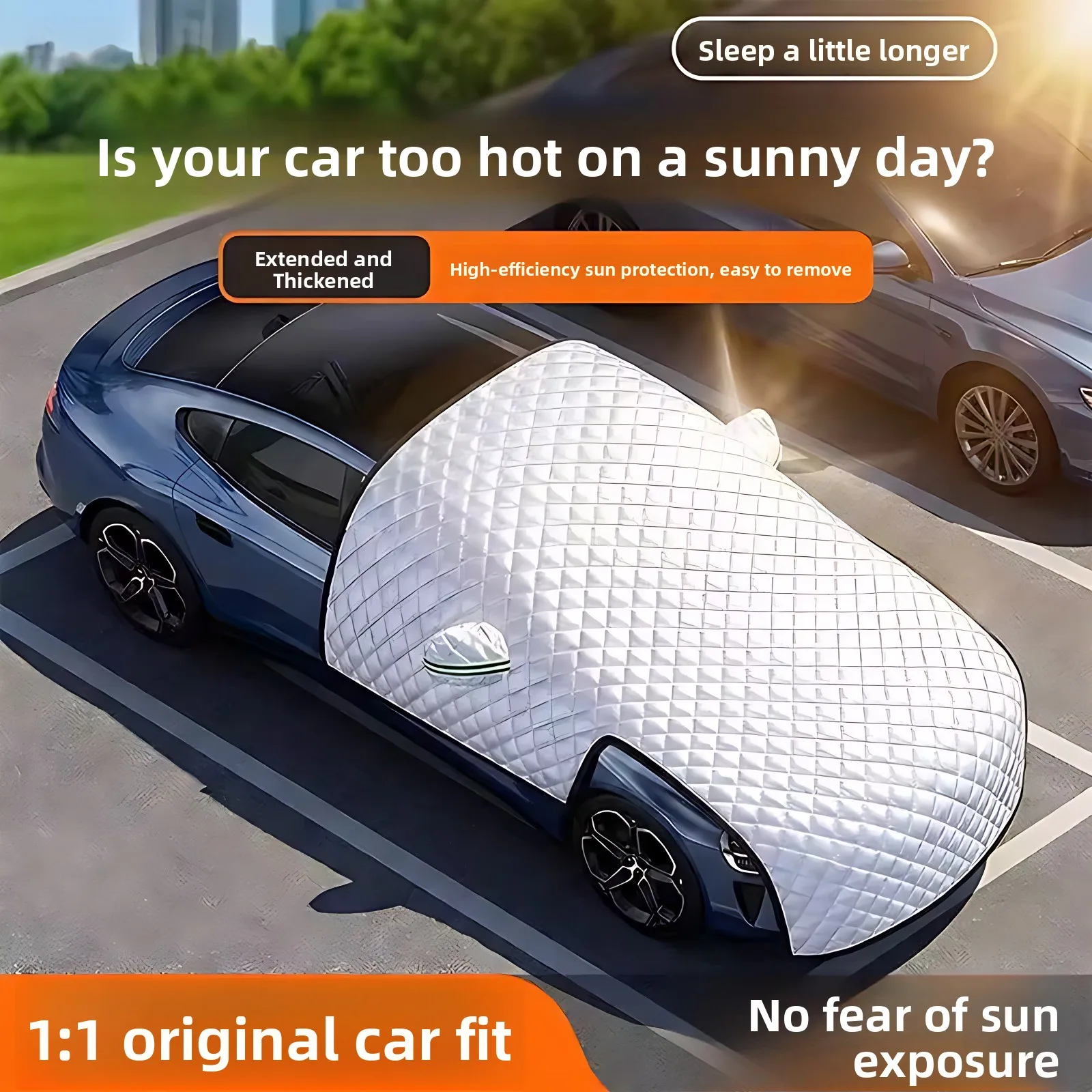 Car Dust Cover Half Body Sunshade Rainproof Heat Insulation Protection Cloth Automotive Accessories Business Style Insertion ...