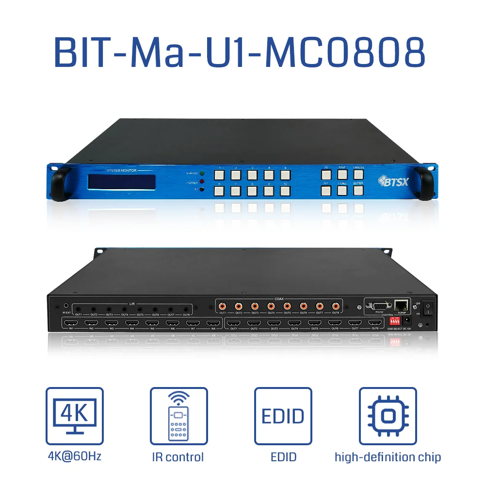 4K60Hz HDMI Switcher, 8 in 8 Out Matrix,multi-channel High-resolution Digital Audio,Widely Used in Multimedia Conference Halls