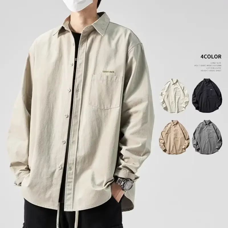 

Men's Korean Fashion Long Sleeve Social Shirt Casual Letter Oversized Button Up Blouses Autumn High Street Y2K Baggy Cargo Shirt