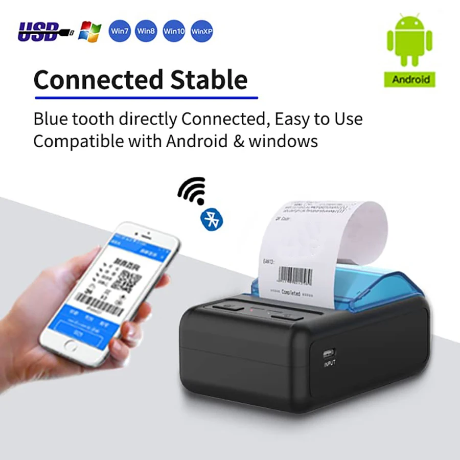 Bluetooth Receipt Printer 58MM Mini Thermal POS Printer 2 inches Portable Bill Printer for Android & Windows, No Square&iOS Mac