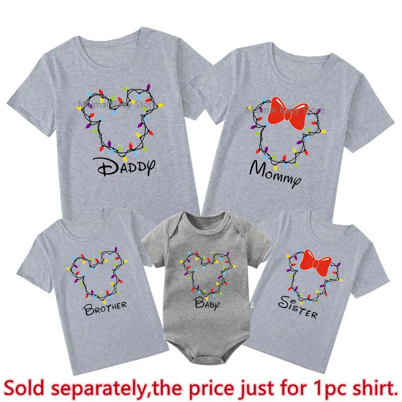 Mickey Minnie Head Print Family Christmas Shirts Dad Mom Brother Sister Tshirt Baby Romper Matching Disneyland Xmas Trip Outfits