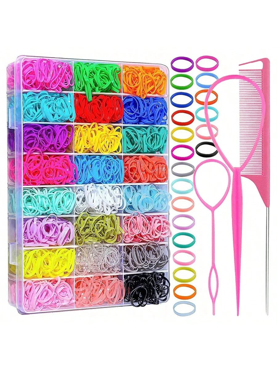 1pack Elastic Hair Bands 24 Colors, YGDZ 1500 pcs Mini Hair Rubber Bands with Organizer Box, Soft Small Girl Hair Ties