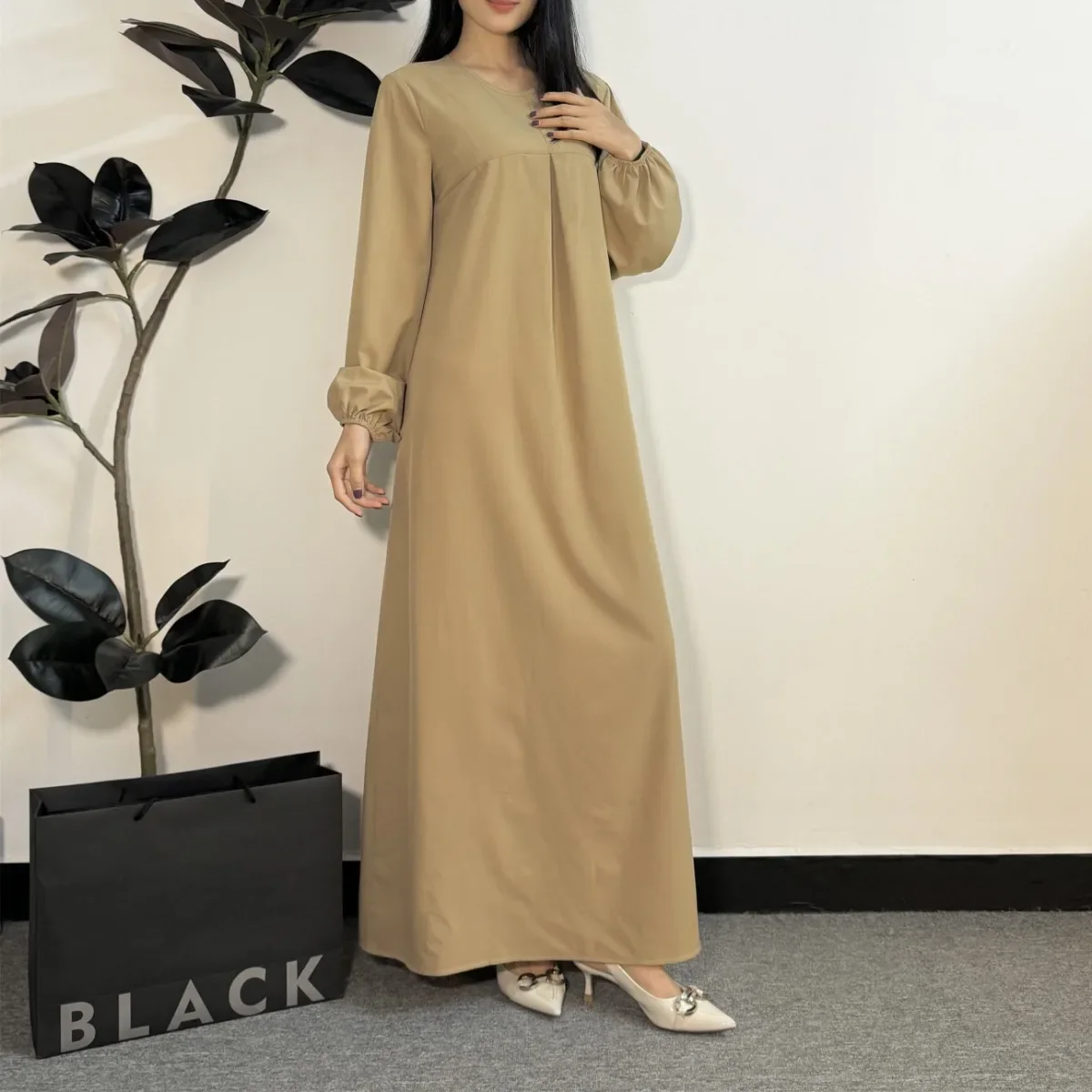 Muslim Dress Women Abayas Fashion Female Full Sleeve Prayer Dresses A-line Loose O-neck Casual Solid Long Ramadan Maxi Dresses