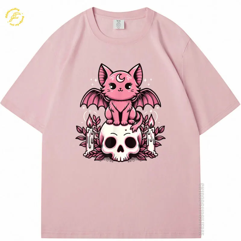 

Kawaii Pastel Goth Cute Creepy Cat Bat Skeleton Oversized T-Shirt Tee Shirt Personnalisé Designer Man T Shirts Vintage