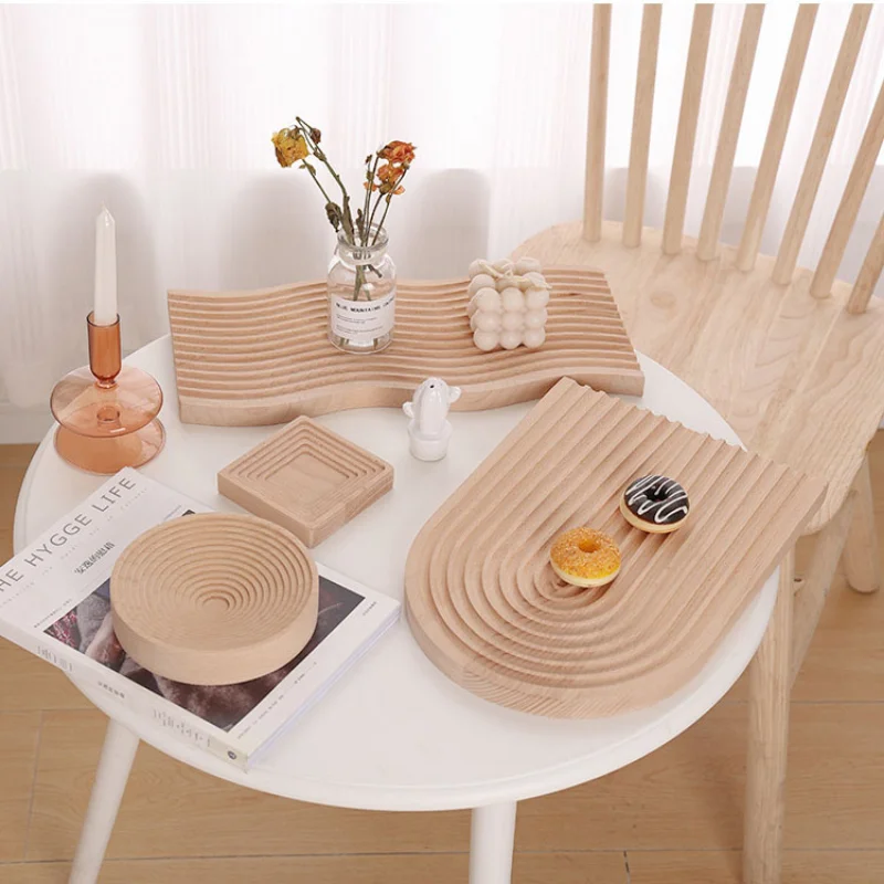 INS Nordic Wooden Water Ripple Cutting Board Home Baking Breadboard Coffee Fruit Afternoon Tea Tray Gourmet Photo Props