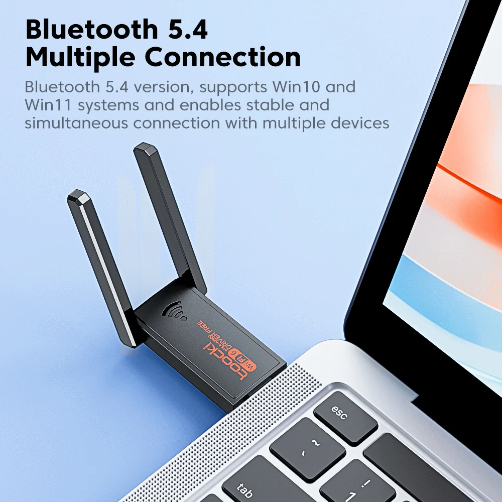 Toocki 900Mbps BT5.4 WiFi6 USB Adapter Dual Band 2.4/5Ghz Driver Free Wireless Network Card with Rotatable Antennas for Win10/11