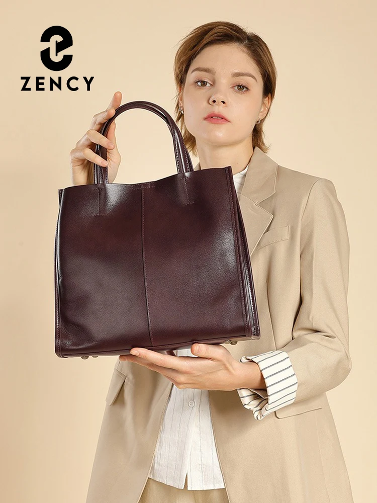 Zency Genuine Leather New Simple Shoulder Bag Large Capacity Shopper Women Luxury Casual Handbag Crossbody Vintage Oil Wax Tote