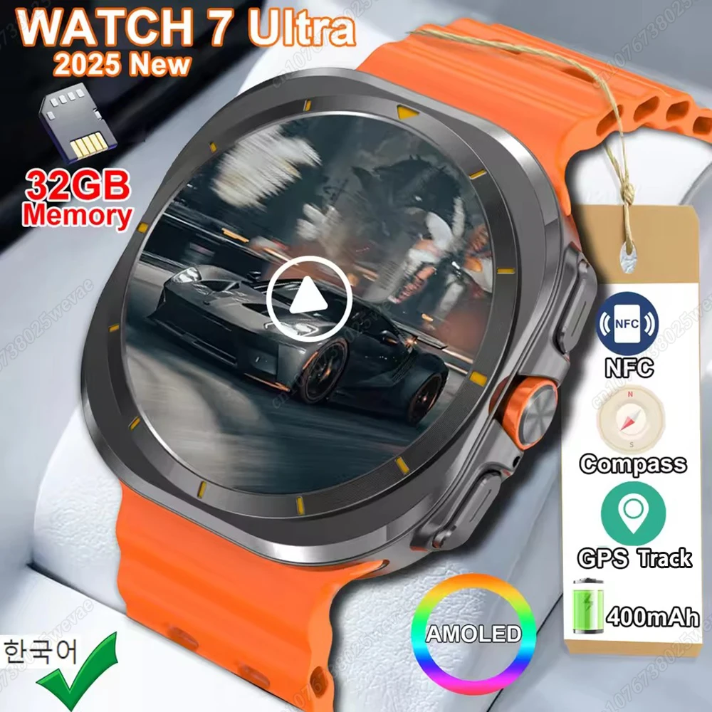 

2025 Новые часы 7 Ultra Смарт-часы Мужчины Bluetooth Вызов 32 ГБ Память 3D Видео Дисплей Спортивные умные часы GPS NFC Компас Смарт-часы