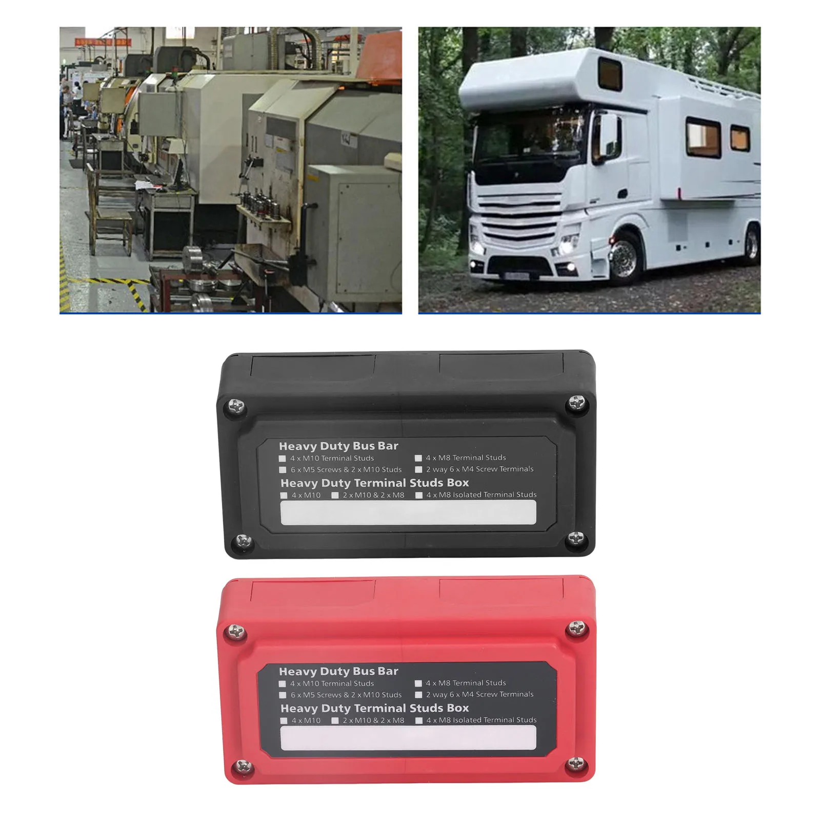 Bus Bar Box with Screws M10 Terminal Studs Power Junction Distribution Block Busbar Box 48V 300A Power Junction Block Box