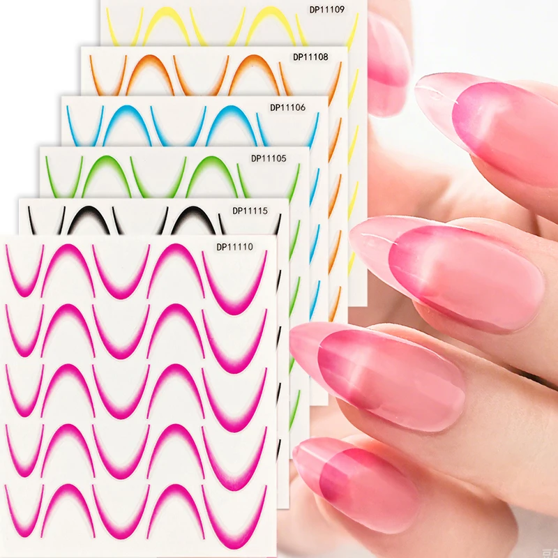 3D Gradient French Stickers for Nails Colorful Stripe Wave Lines Sliders Ombre Nail Art Adhesive Decals Manicure Nail Decoration