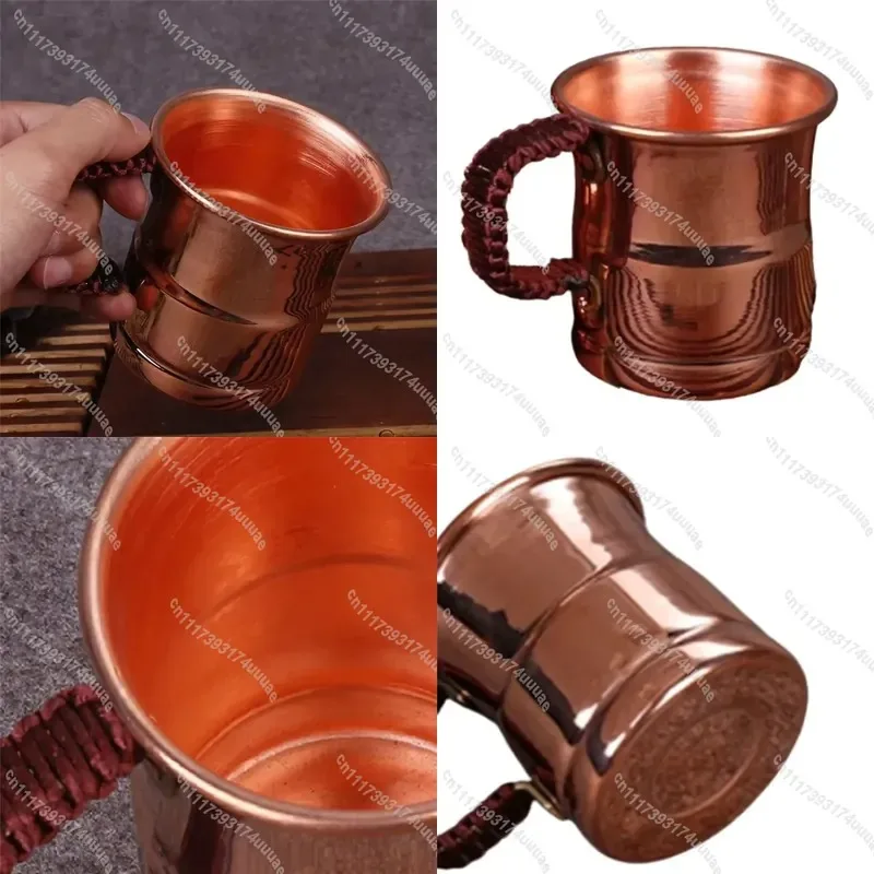 400ml Handcrafted Pure Copper Moscow Mule Mug Thickened Cup with Handwoven Handle for Beer Milk Breakfast Drinks