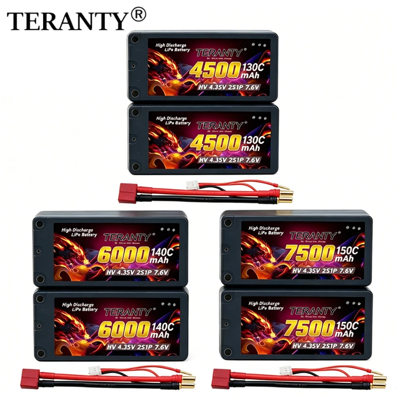 TERANTY 7,6 V 4500/5000/5300/5800/6800/7500 mAh 2S Hardcase Shorty LiHV-Akku mit 5,0 mm Bullet T XT60 für RC Car Truck Buggy