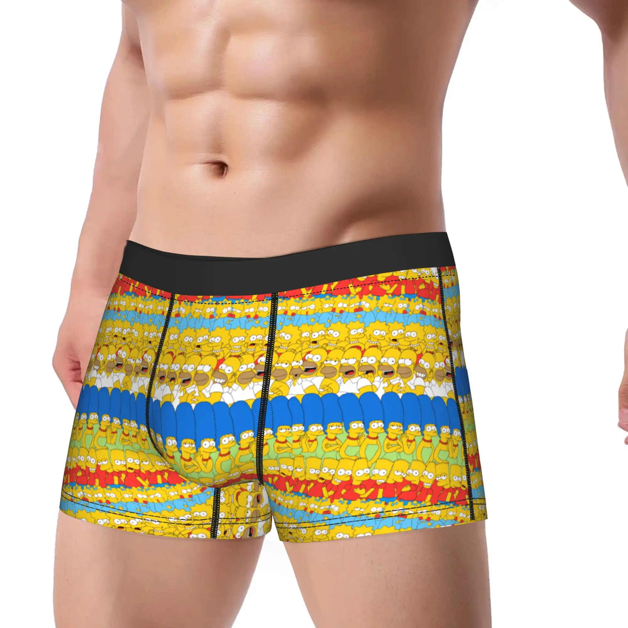 S-Simpsons Characters Group Photo Underwear  Men Underpants Printed Soft Trend Boxer Shorts Hot Sale Boxer Brief Big Size 2XL