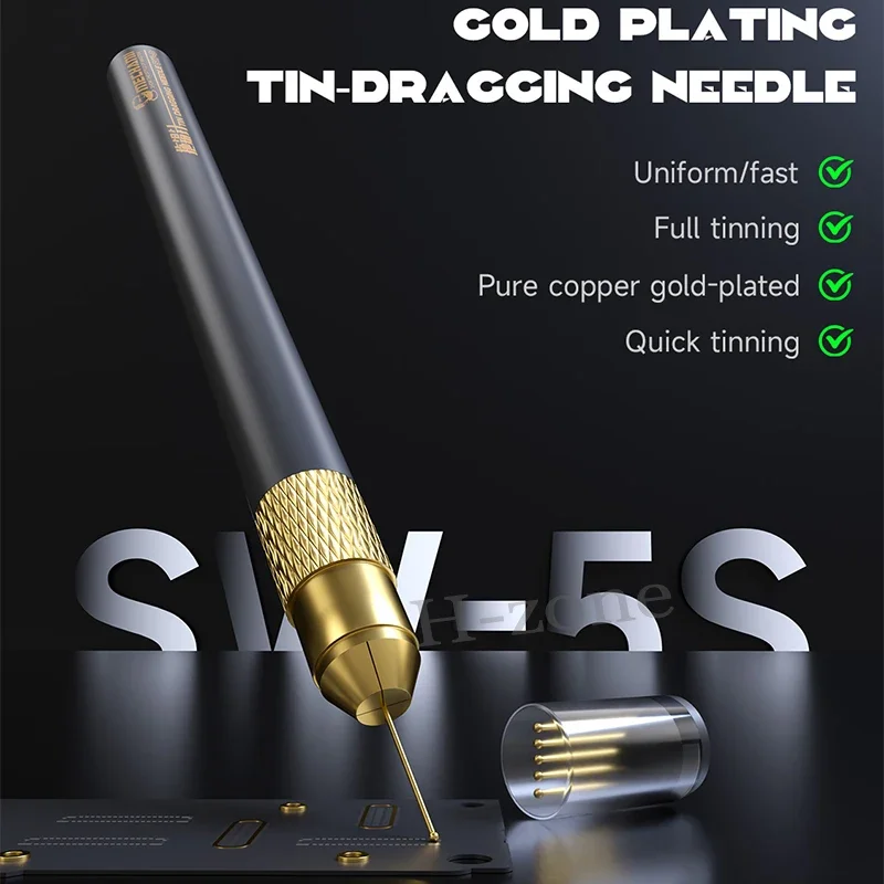 MECHANIC SW-5S Tin Dragging Needle Gold Plated FPC Connector Reballing Solder with 3 Bars Ultralight Carbon Fiber Holder Set