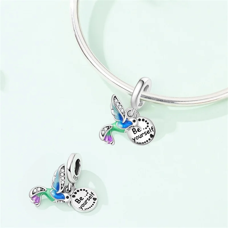 

Fit DIY Original 925 Sterling Silver Free Agile Hummingbird Charms Beads Sparkling CZ Zircon Dangle For Women Girl Jewelry Gifts