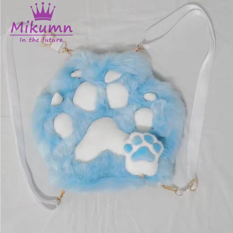 

Mikumn Harajuku Cute Japanese Plush Cartoon Cat Claw Backpack Kawaii Blue Shoulder Bag Y2k Girls School Bag