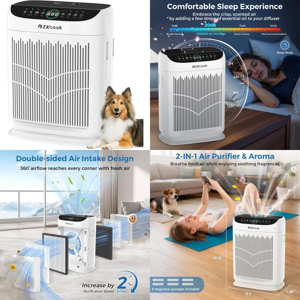 

Большой HEPA-очиститель воздуха для дома (до 280 м²), с двусторонним фильтром, датчиком PM2.5, функцией ароматерапии, ультратихим режимом для сна