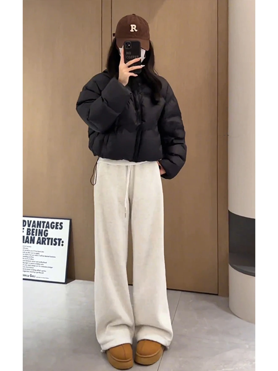 

Warm Fce Lined ey eep Velvet Men's Sweatpants Loose Straight Leg Casual Trousers Autumn Winter American Sle