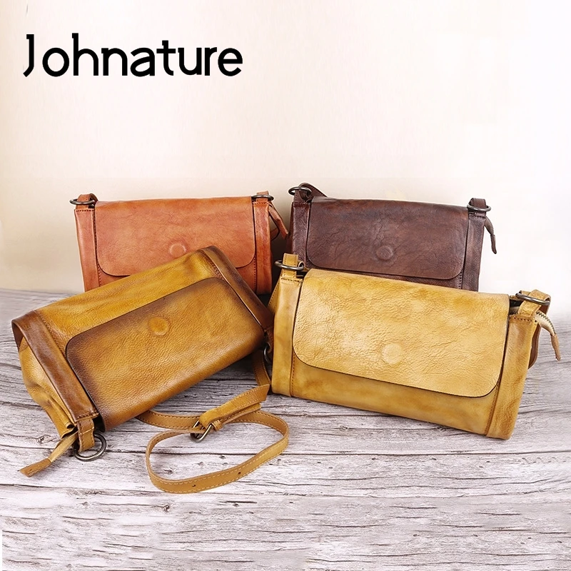 

Johnature Vintage Women Bag 2024 New Hand Painted Genuine Leather Shoulder Bags Leisure Solid Color Soft Cowhide Messenger Bag