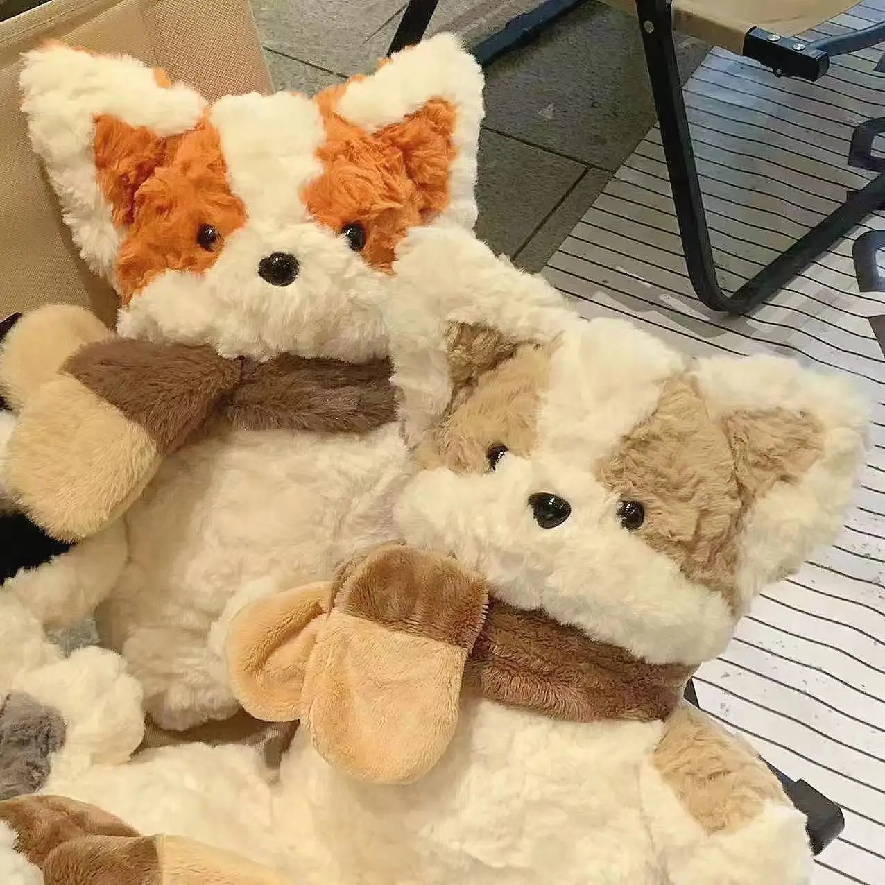 Cute Scarf  Pet Corgi Plush Doll Animal Husky Black Dalmatian Doll Cloth Sleeping Super Cute Dog Pillow Girl Sleeping Companion