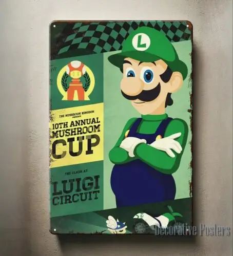 1p,Luigi Metal Poster - Super Kart Video Game Tin Sign -Size:20*30cm