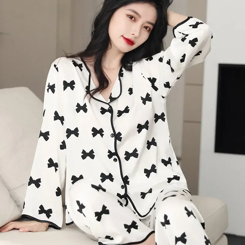 Silk Satin Pajamas for Womens Sets Floral Long Sleeve Pajamas Sets Women's Two Pieces Solid Color Comfort Sleep Homewear