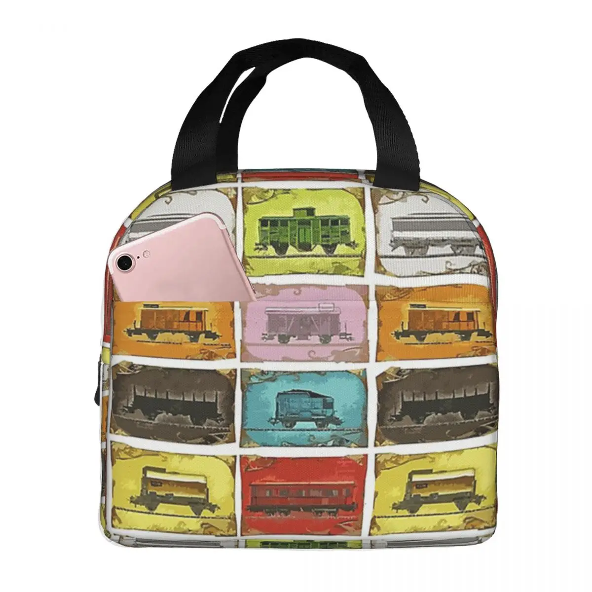 Ticket To Ride The Trains On White Bath Mat Lunch Bags Insulated Bento Box Lunch Tote Picnic Bags for Woman Student Work